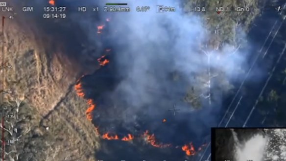 The Long Gully Road bushfire burns near the Bruxner Highway at about 3pm on Saturday, September 14, 2019.