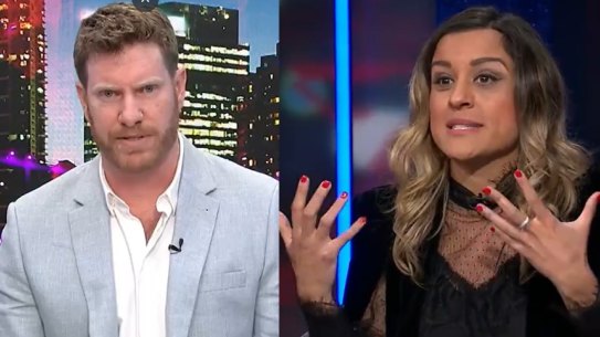 Daniel Keighran and Diana Sayed in a debate on Q+A.