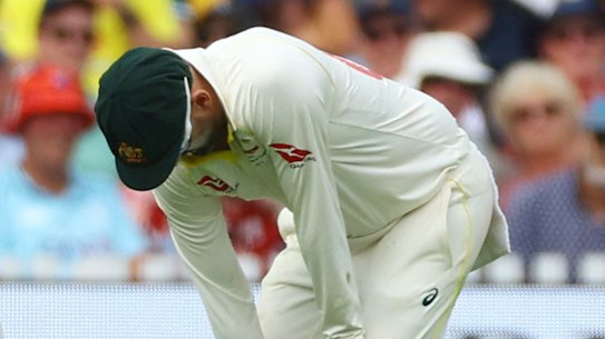 Nathan Lyon after picking up a calf injury.