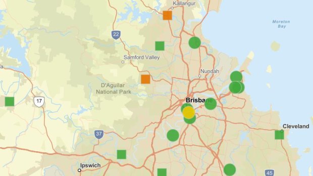 Areas with “poor” air quality are highlighted orange, while the area with “fair” air quality is in yellow. 