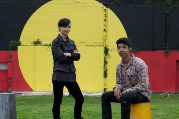 Christina Ricci and co-star Hunter Page-Lochard in Redfern to shoot Around the Block in 2014.