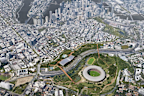 Early works have begun at the site of Brisbane Stadium but it’s a long way off looking like this artist’s impression.