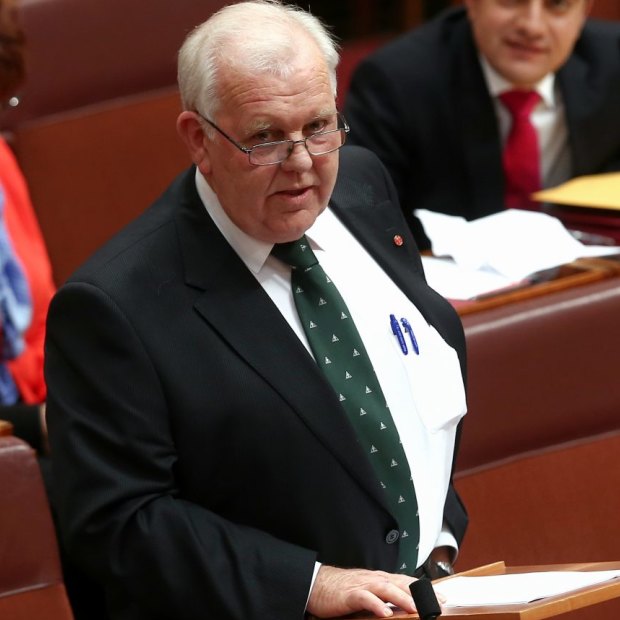 Then-senator Joe Bullock delivers his first speech in 2014. He said he found Parliament obsessed with "artificial" battles.