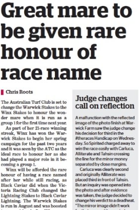 On the money: Fairfax reported in October 2017 that the name of the race was set to be changed.