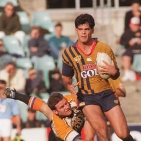 The South Queensland Crushers in action against Balmain in 1995. The Broncos had a short-lived derby with the Crushers, but that lasted only three years.