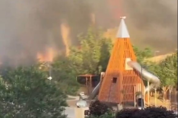 Footage shared of a fire during the attack in Russia’s North Caucasus republic of Dagestan.