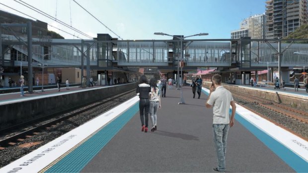 An artist's impression of the new footbridge and lifts at the southern end of Redfern station.