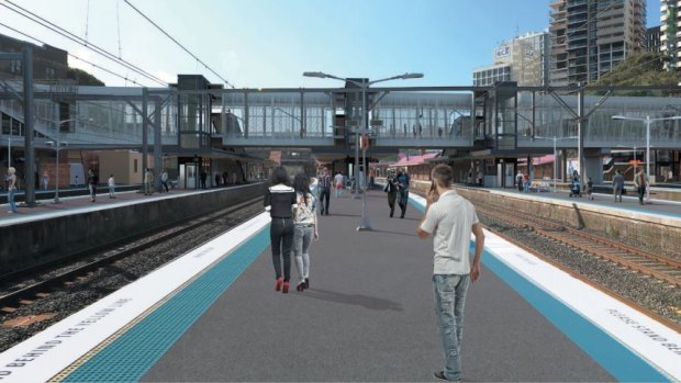 An artist's impression of the new footbridge and lifts at the southern end of Redfern station.