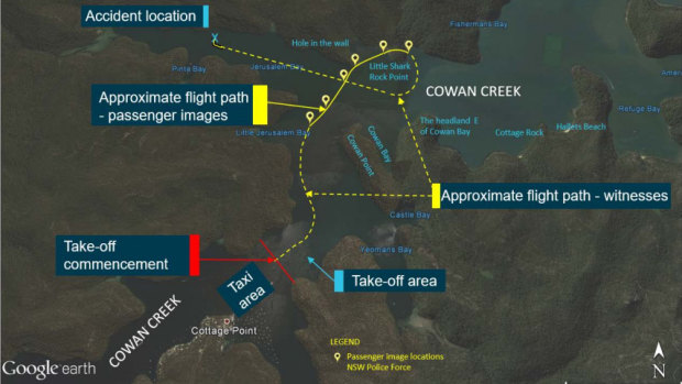 The established flight path and accident location of the Sydney seaplane.