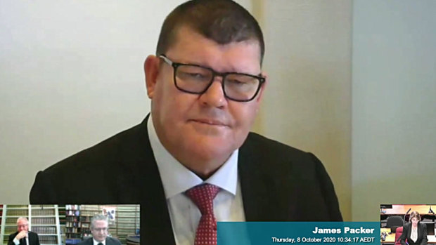 James Packer giving evidence to the inquiry on Thursday. 