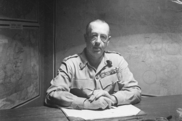 Lieutenant-General Stanley Savige at Lae, New Guinea in 1944.