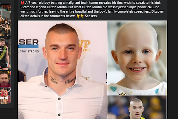 A fake social media post involving Dustin Martin.
