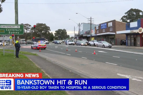 Police at the scene of an alleged hit-and-run in Bankstown on Friday. 