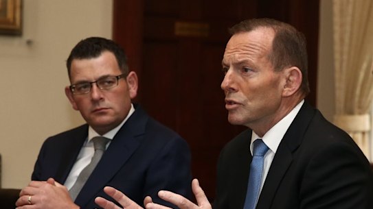 Former prime minister Tony Abbott, right, has attacked Victorian Premier Daniel Andrews for his harsh pandemic lockdown.