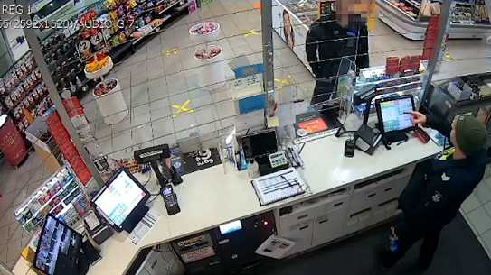 Screenshot of image taken from CCTV footage at Longwarry service station on June 28, 2020.