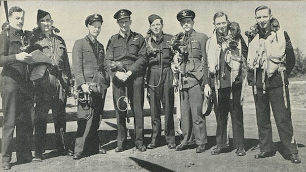 The original dam busters: L to R Bob Hay, Lance Howard, David Shannon, Jack Leggo, Spam Spafford, Micky Martin, Les Knight and Bob Kellow. Date unknown. 