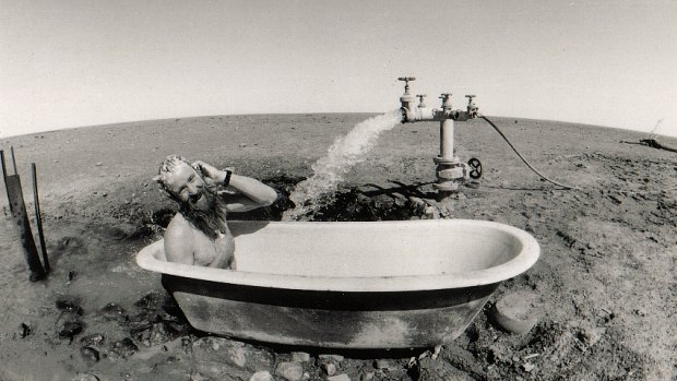 Peter McRae enjoys bath, outback-style.