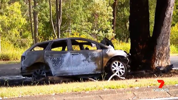 A man died after his car crashed into a tree and caught fire at Inala.