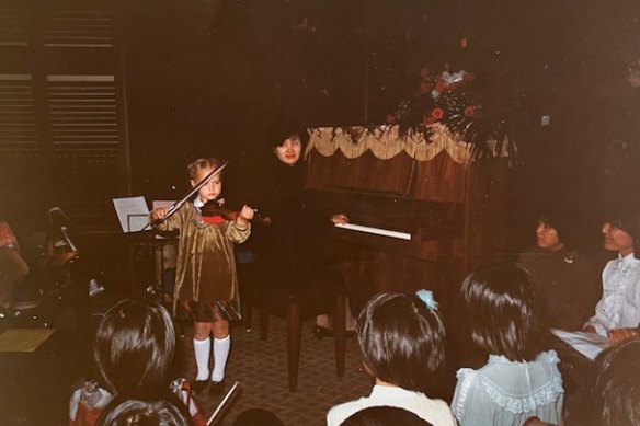 Playing at age four in Japan, where her parents worked as Lutheran missionaries until Vänskä was 10. “I remember the excitement and the feeling that I sounded amazing,” she recalls. “And of course I sounded excruciating.”