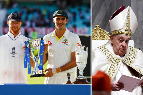 Pope Francis, and the Ashes captains Ben Stokes and Pat Cummins.
