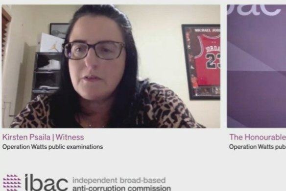 Electoral officer Kirsten Psaila before IBAC’s Operation Watts public examination on Wednesday.