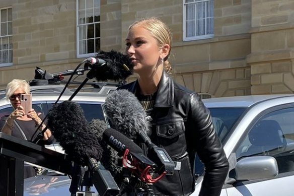 Grace Tame at the Women’s March 4 Justice rally in Hobart.