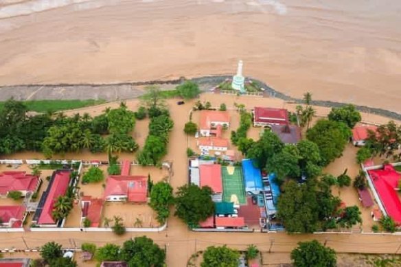 An aerial view of the flooding in Dili, Timor Leste on Sunday.