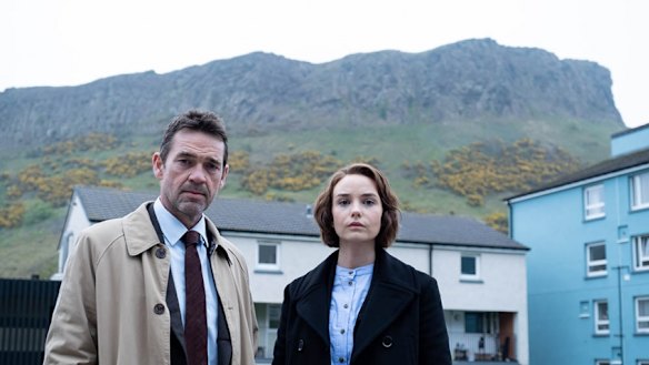 Dougray Scott and Joanna Vanderham in <i>Crime</i>.