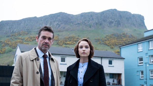 Dougray Scott and Joanna Vanderham in <i>Crime</i>.