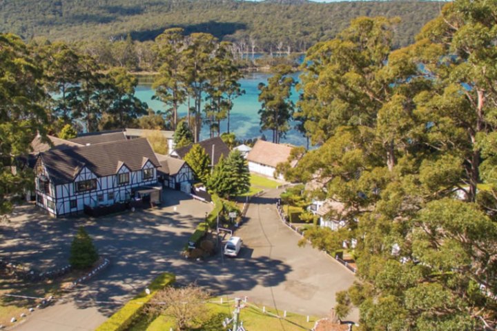 The Tudor-style hotel is close to the historic Port Arthur site.