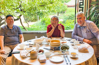 From left to right, labour recruiter David Zhu, his former business partner Eddie Zhi and Southern Meats general manager Craig Newton in Beijing.