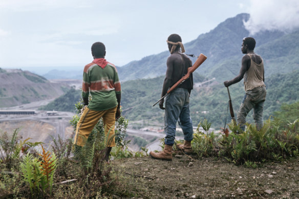 Bougainville Revolutionary Army guerillas above the Panguna copper-gold mine in 1994.