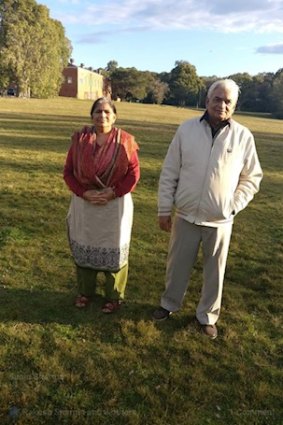 Mr Sharma’s parents, pictured on a trip to Australia, are stuck at home in India with COVID-19, unable to access hospital care.
