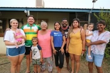 Kierran Moseley with extended family and his paternal grandmother, who speaks fluent Pitjantjatjara and Arrernte.