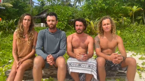 Steph Weisse, Elliot Foote, Will Teagle and Jordan Short in the video they recorded from the island.