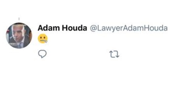The tweet by lawyer Adam Houda on May 27, featuring the allegedly defamatory emoji.
