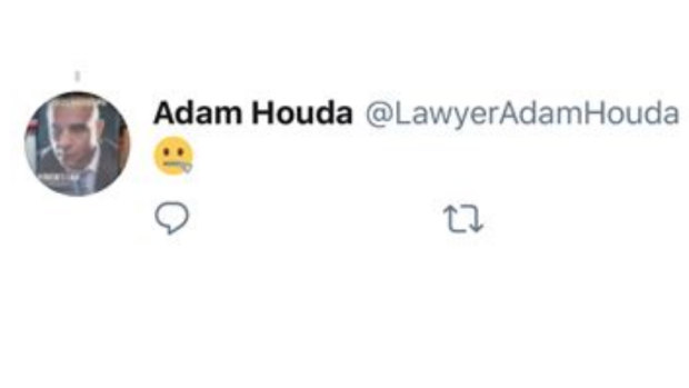 The tweet by lawyer Adam Houda on May 27, featuring the allegedly defamatory emoji.
