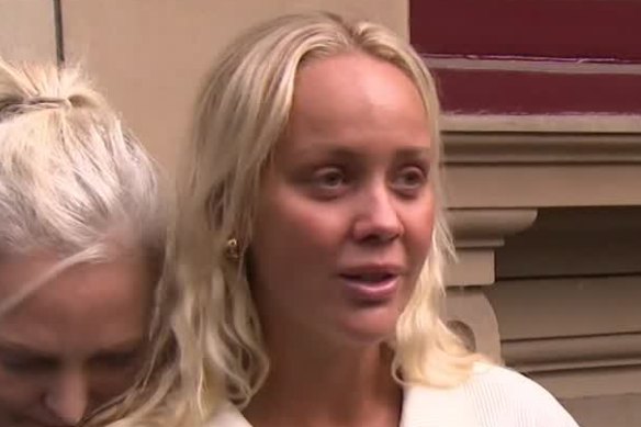 Screenshot of Tessa Penberthy outside court on Friday after Tyson Armstrong was sentenced to 10 years’ jail for the manslaughter of her boyfriend Luke Francis.