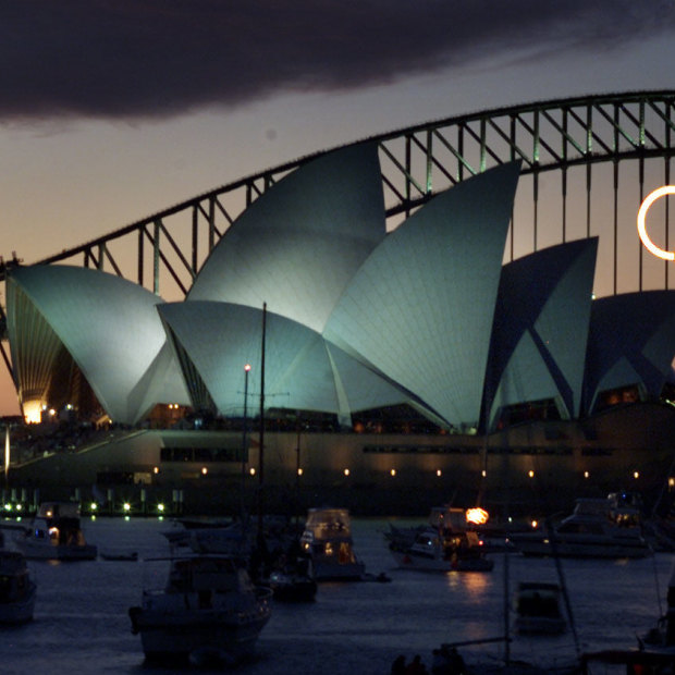 The sun sets on Sydney as the Olympics draw to a close on October 1, 2000.