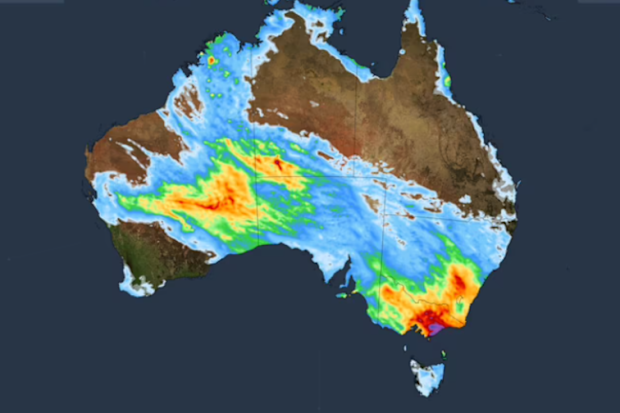 Predicted rainfall accumulation across Australia from this Friday through to 11am (AEDT) on Monday.