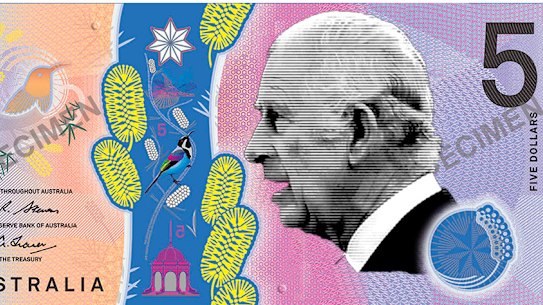 A mock-up of what a $5 note featuring King Charles III might have looked like.