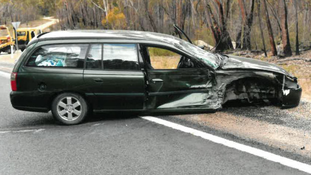 The Holden Commodore station wagon after the crash.