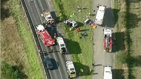 Emergency services at the scene of the fatal crash in Pakenham South in February that sparked the controversy.
