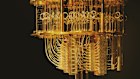 The elegant “exoskeleton” of an IBM quantum computer, supporting the chip within.