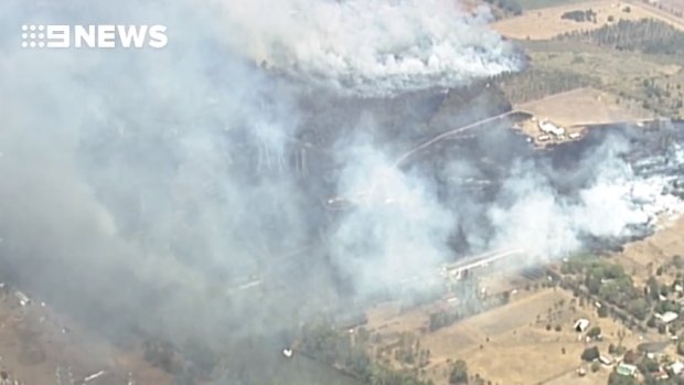 An aerial view of the Bundamba bushfire on Saturday.