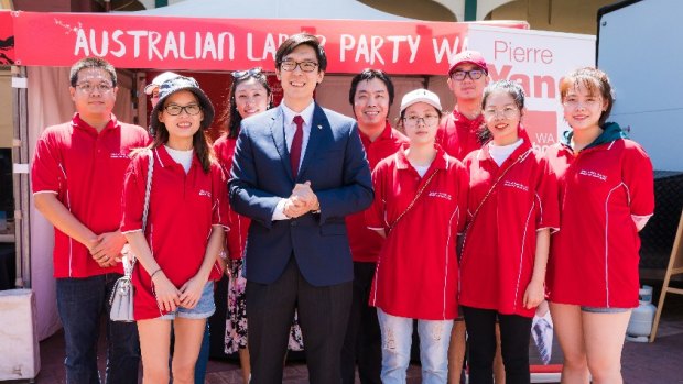 WA Labor MLC Pierre Yang with Labor supporters in May.