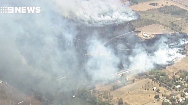 The view of the Bundamba bushfire from above earlier on Saturday.