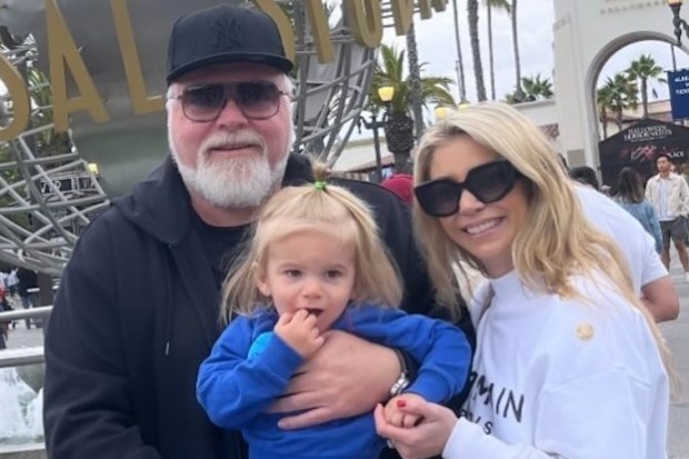 Kyle Sandilands, Tegan Kynaston and son Otto in the US