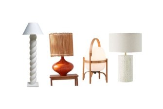 “Twister” floor lamp; “Le Bambou” lightshade; “Cestita Bateria” portable lamp; “Harper” table lamp.