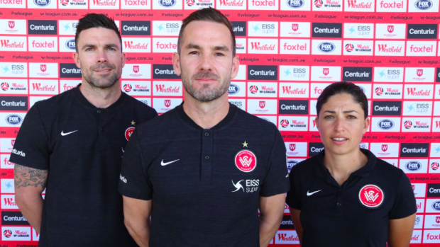 Dean Heffernan (centre) will steer the Western Sydney Wanderers into a new era in the W-League this season alongside assistants Michael Beauchamp and Catherine Cannuli.